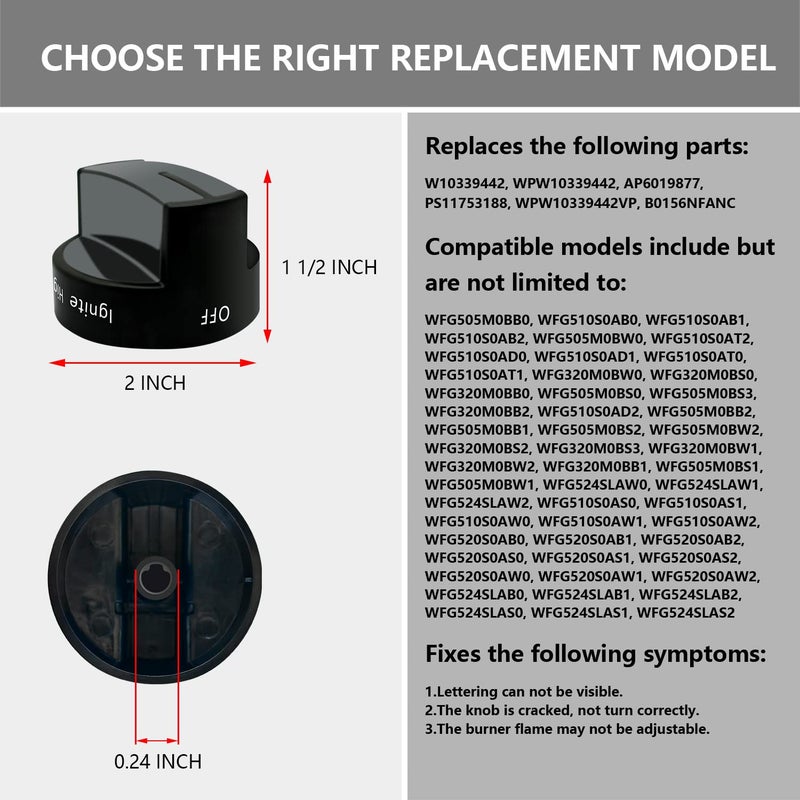 Reyhoar W10339442 Gas Range Knob Black Replacement Part for Whirlpool Range/Stove/Oven- Replaces WPW10339442  PS3507188 (1 Pack) - Image 4